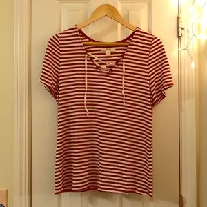 Striped red shirt with tie up front